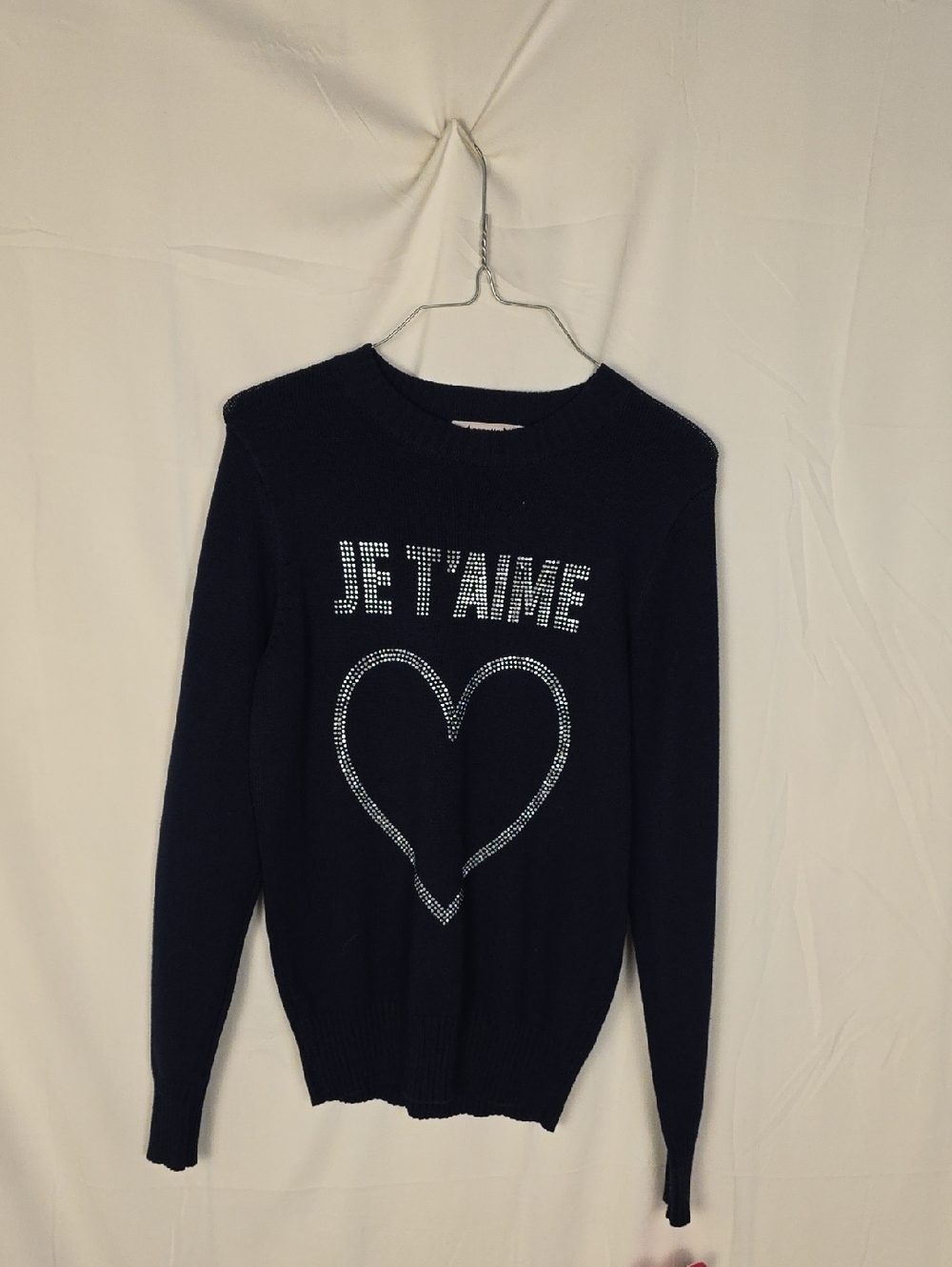 Nanette Lepore Navy Je T'aime Crewneck Sweater with Heart
